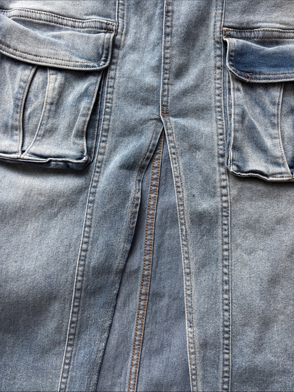 High-Rise Light Blue Straight Denim Skirt with Cargo Pockets - Picture 4 of 7